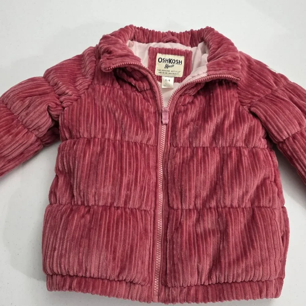 Toddler Girls Oshkosh Soft Pink Ribbed Heavyweight Puffer Jacket Size 4 Small